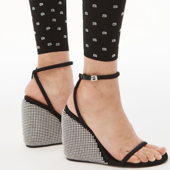 🆕ALEXANDER WANG DALIA 95 CHRYSTAL DIAMANTE WEDGE HEEL STRAPPY SANDAL 41 NYLON - Picture 10 of 11